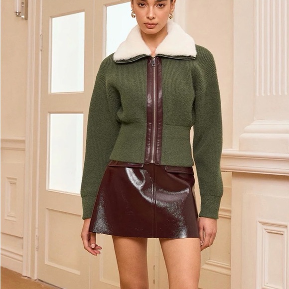 Commense Jackets & Blazers - Commense Olive Bomber Jacket with Cream Collar